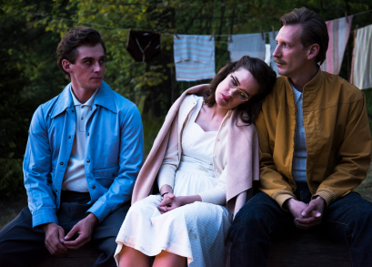 Lauri Tilkanen, Jessica Grabowsky, and Pekka Strang in a scene from <i>Tom of Finland</i>. Photo by Josef Persson, courtesy Kino Lorber.