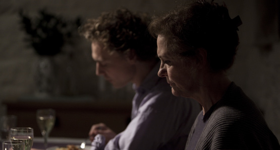 Tom Hiddleston as Edward and Kate Fahy as Patricia in ARCHIPELAGO, a film by Joanna Hogg.