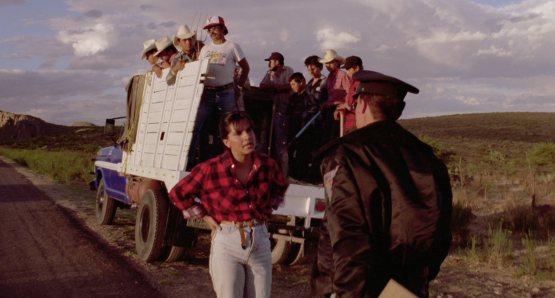 Zaide Silvia Gutiérrez as Griselda and Roberto Sosa as Pedro in Alex Cox's HIGHWAY PATROLMAN.