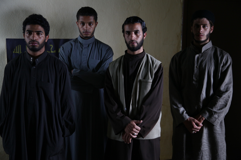 Left to right: Abdelhakim Rachid as Yachine, Hamza Souidek as Nabil, Ahmed El Idrissi Amrani as Fouad, and Abdelilah Rachid as Hamid.
