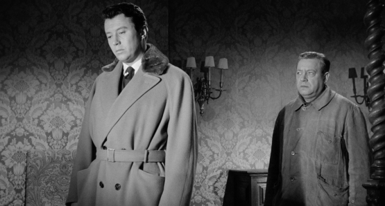 Michel Auclair as Maurice de St. Fiacre and Paul Frankeur as Dr. Bouchardon in MAIGRET AND THE ST. FIACRE CASE
