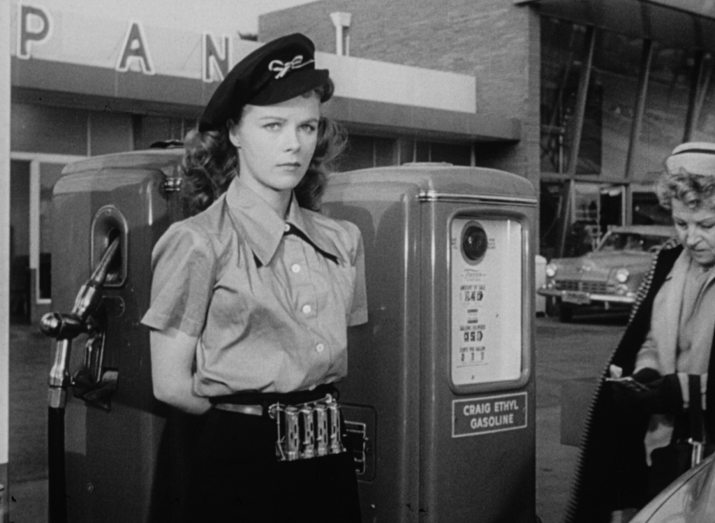 Sally (Sally Forrest) begins a new job in Ida Lupino's NOT WANTED.