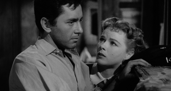 Sally (Sally Forrest) pleads with Steve (Leo Penn) in Ida Lupino's NOT WANTED.