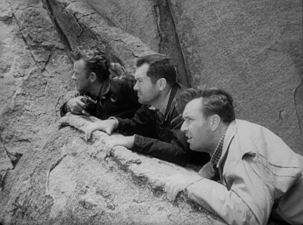 From left: William Talman, Frank Lovejoy and Edmund O'Brien in Ida Lupino's THE HITCH-HIKER.