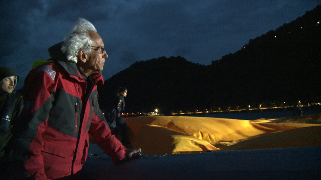 Christo in a scene from <i>Walking on Water</i>, courtesy Kino Lorber
